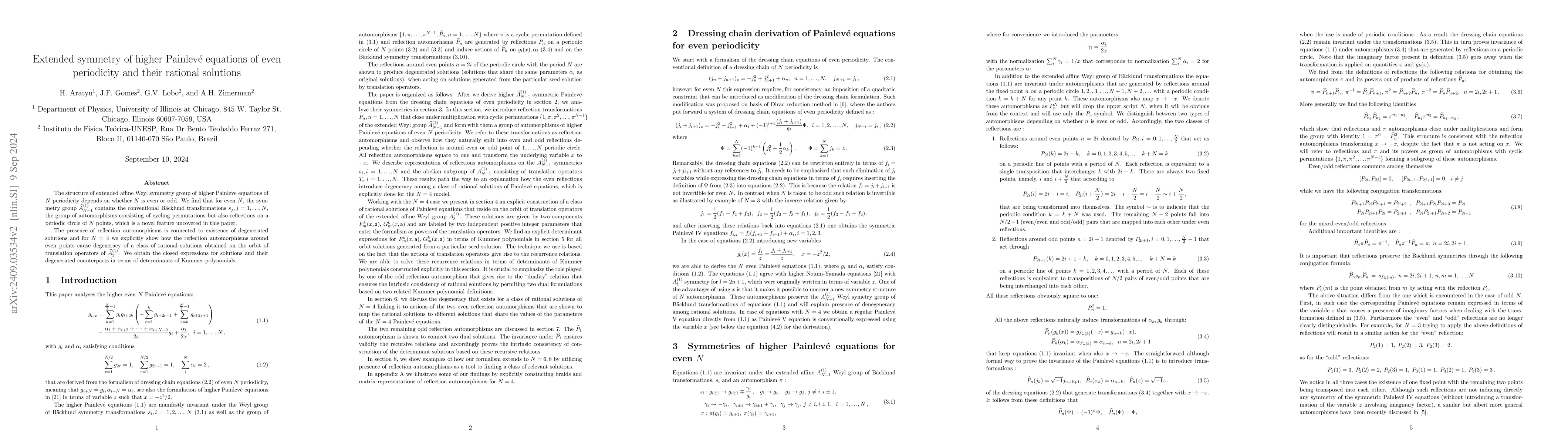 Thumbnail for Extended symmetry of higher Painlevé equations of even periodicity and
  their rational solutions