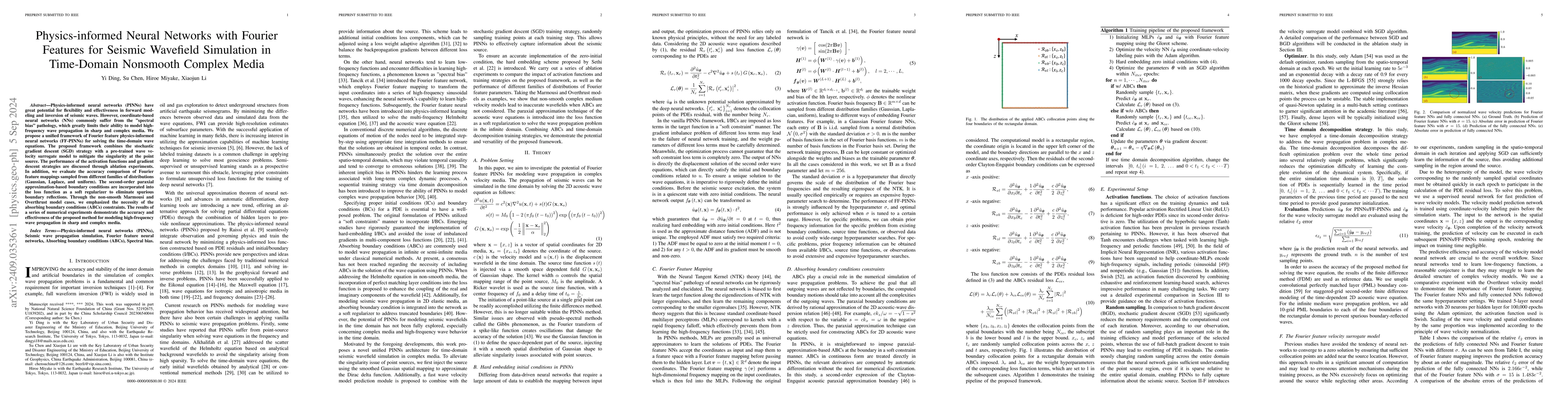 Thumbnail for Physics-informed Neural Networks with Fourier Features for Seismic
  Wavefield Simulation in Time-Domain Nonsmooth Complex Media