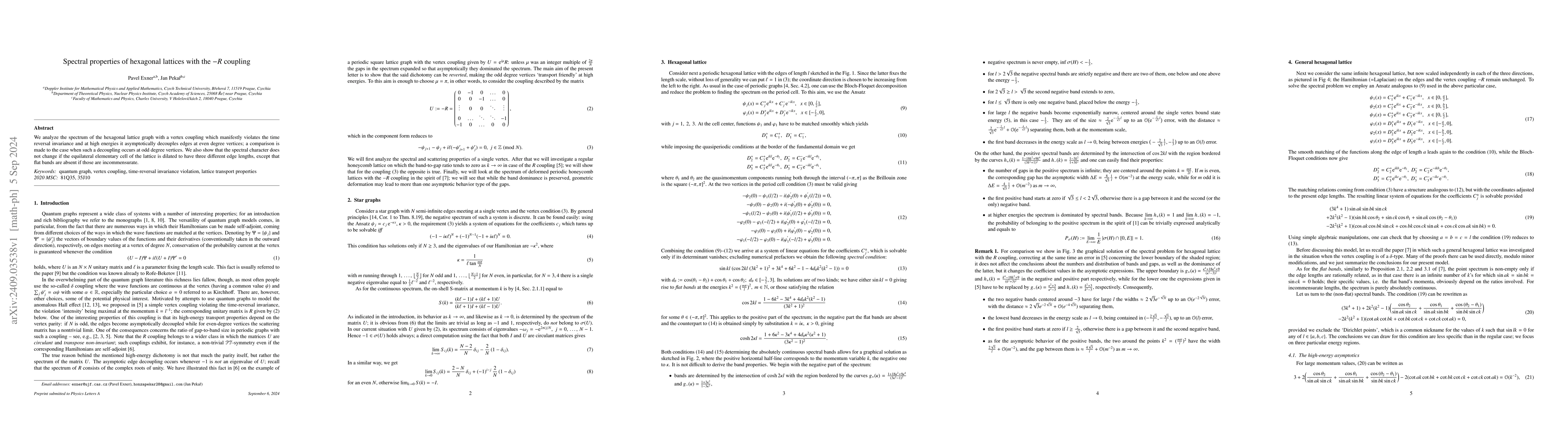 Thumbnail for Spectral properties of hexagonal lattices with the -R coupling