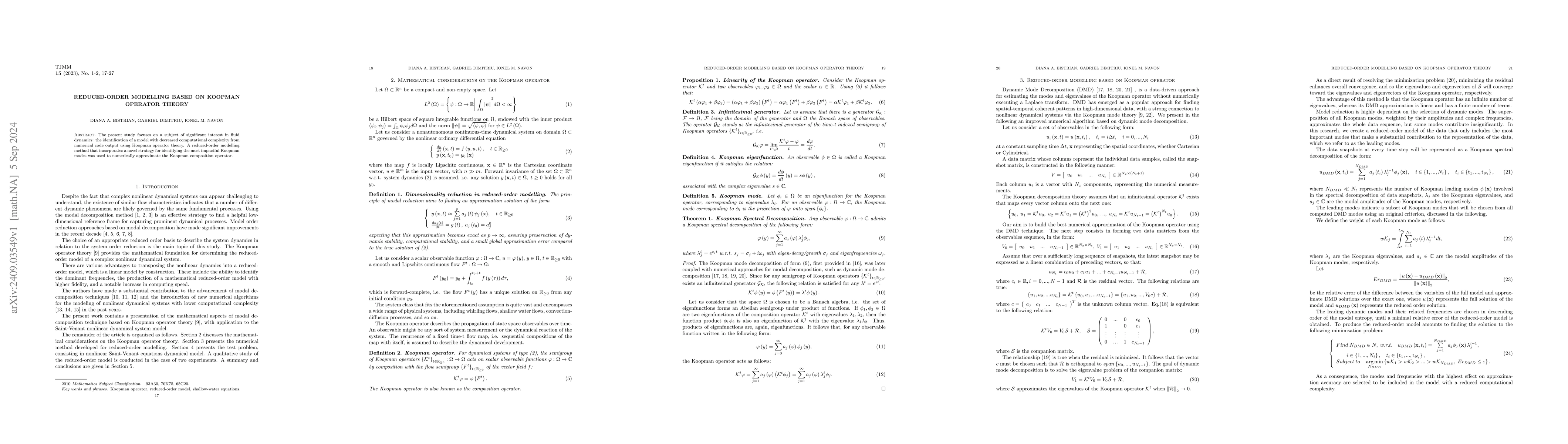 Thumbnail for Reduced-order modelling based on Koopman operator theory