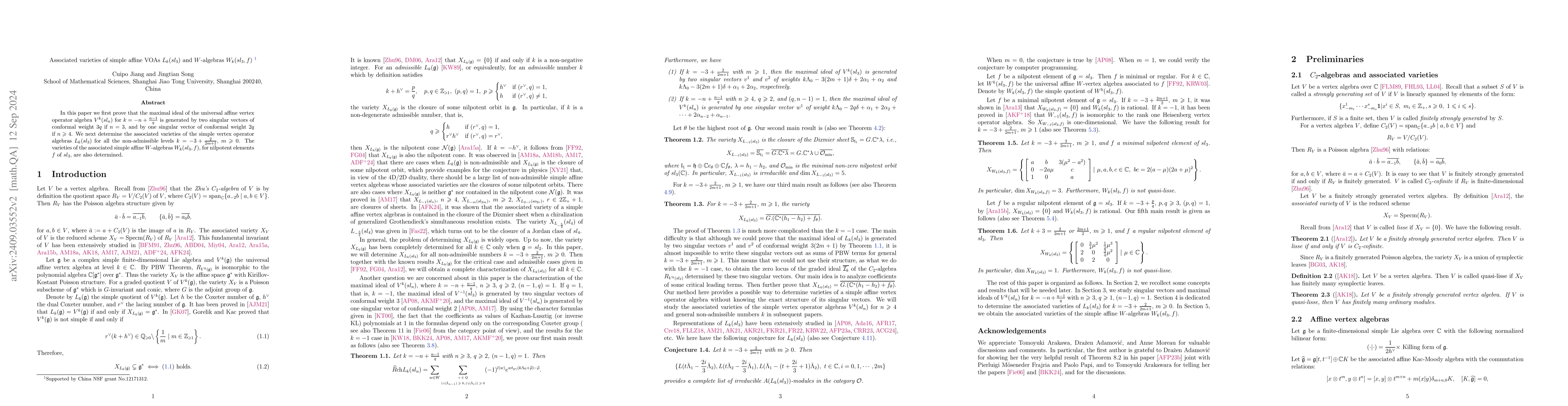 Thumbnail for Associated varieties of simple affine VOAs $L_k(sl_3)$ and $W$-algebras
  $W_k(sl_3,f)$
