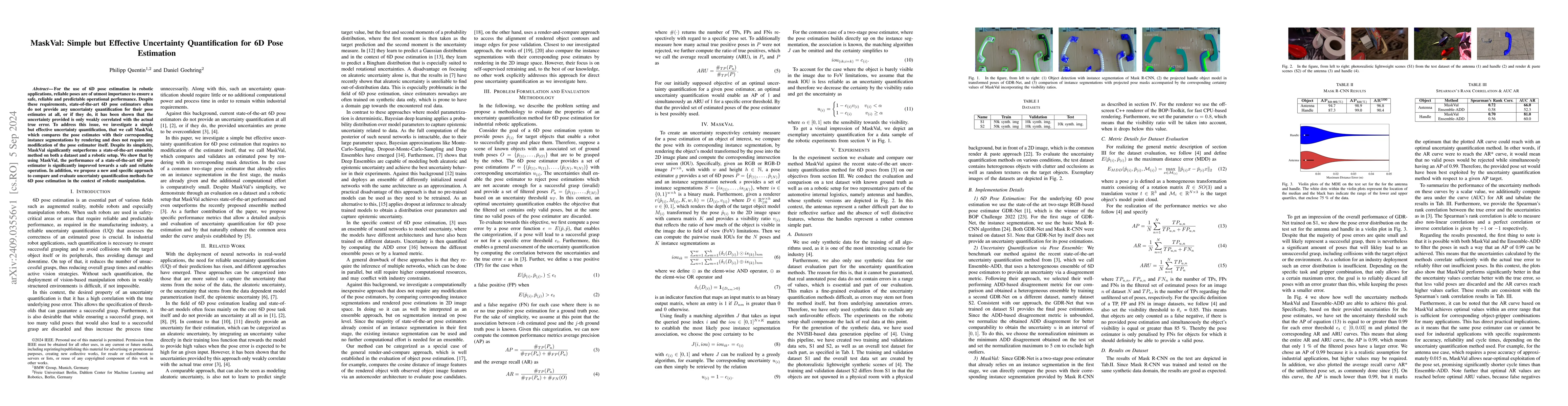 Thumbnail for MaskVal: Simple but Effective Uncertainty Quantification for 6D Pose
  Estimation