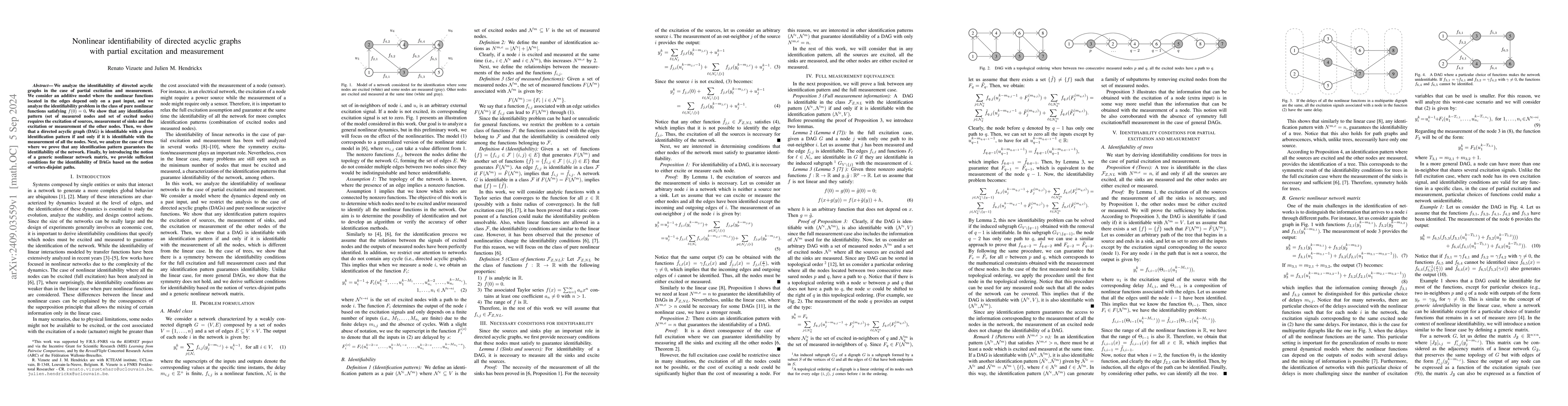 Thumbnail for Nonlinear identifiability of directed acyclic graphs with partial
  excitation and measurement