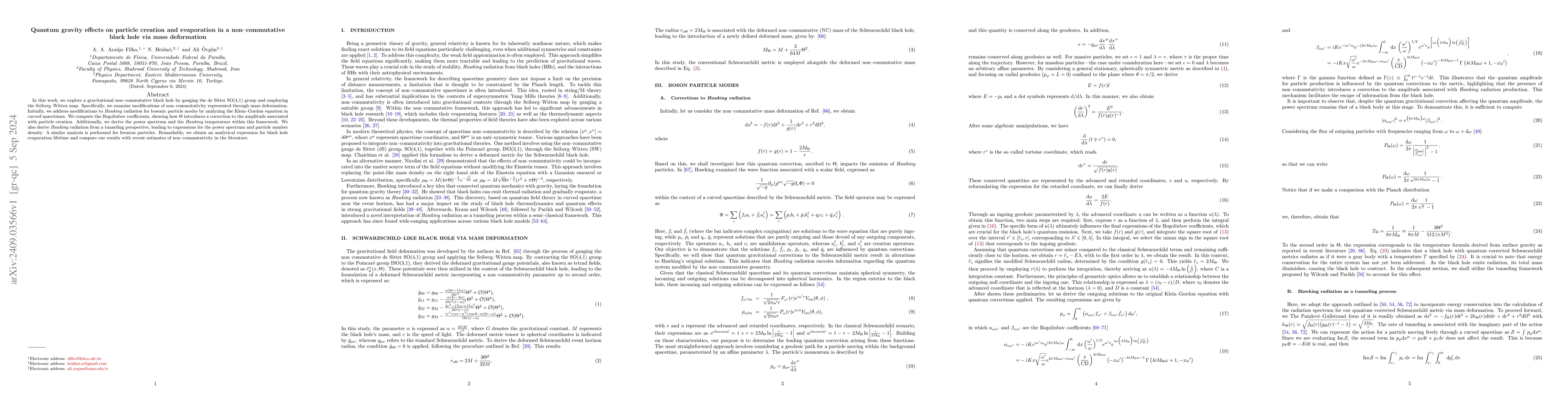 Thumbnail for Quantum gravity effects on particle creation and evaporation in a
  non-commutative black hole via mass deformation