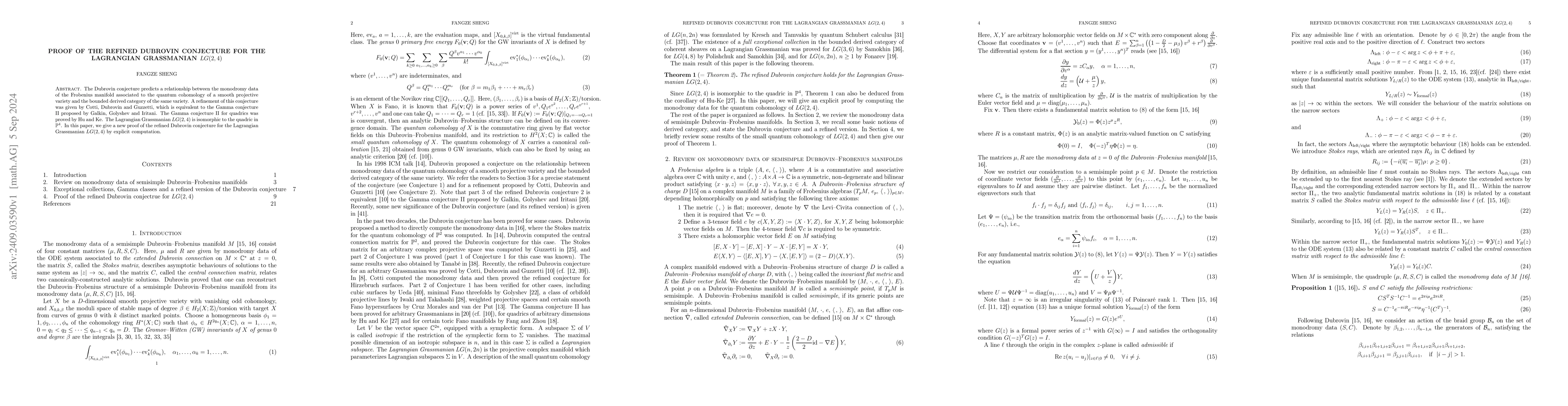 Thumbnail for Proof of the refined Dubrovin conjecture for the Lagrangian Grassmanian
  $LG(2,4)$