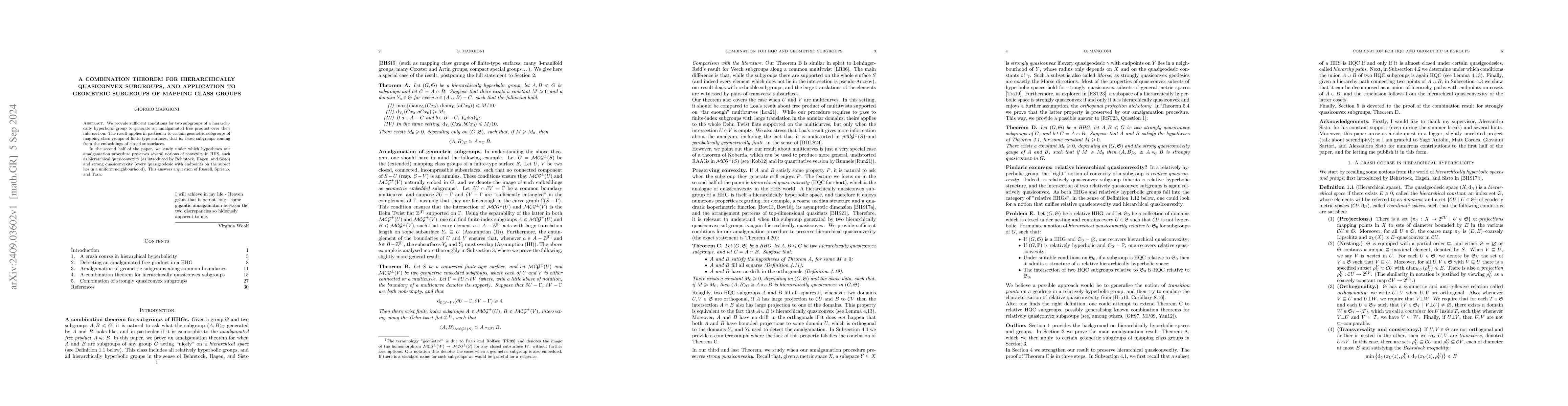 Thumbnail for A combination theorem for hierarchically quasiconvex subgroups, and
  application to geometric subgroups of mapping class groups