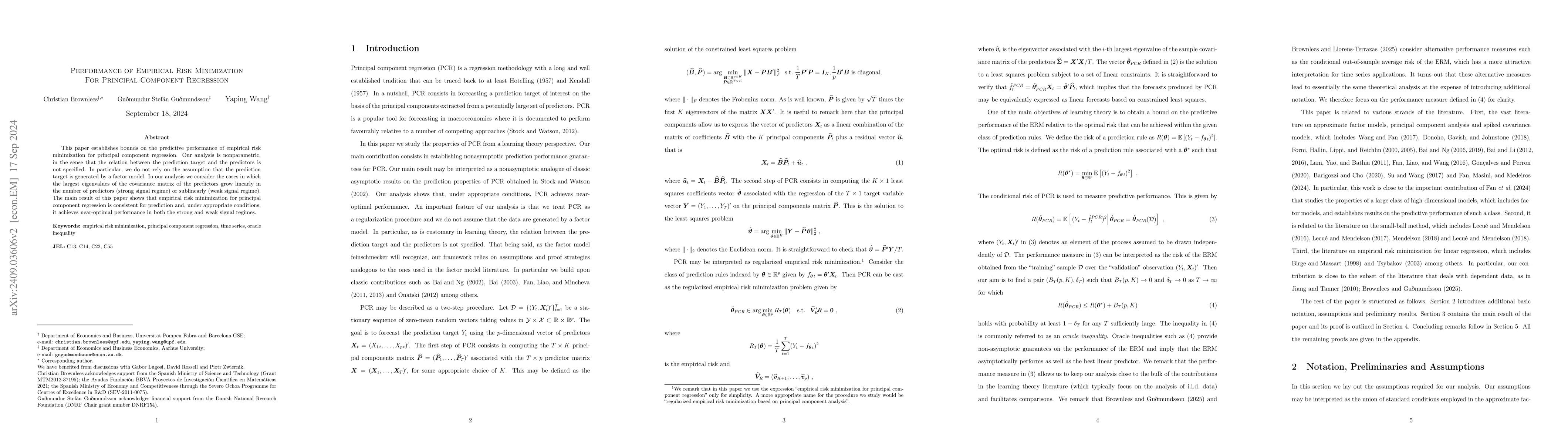 Thumbnail for Performance of Empirical Risk Minimization For Principal Component
  Regression