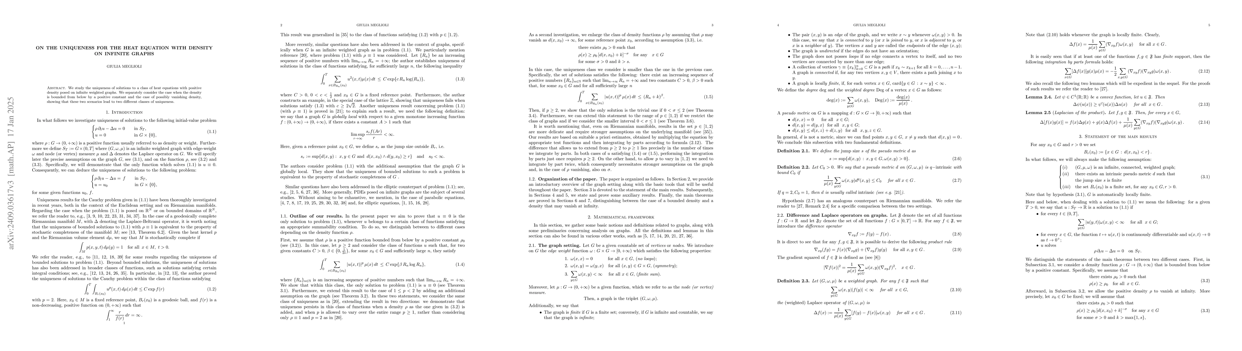 Thumbnail for On the uniqueness for the heat equation with density on infinite graphs