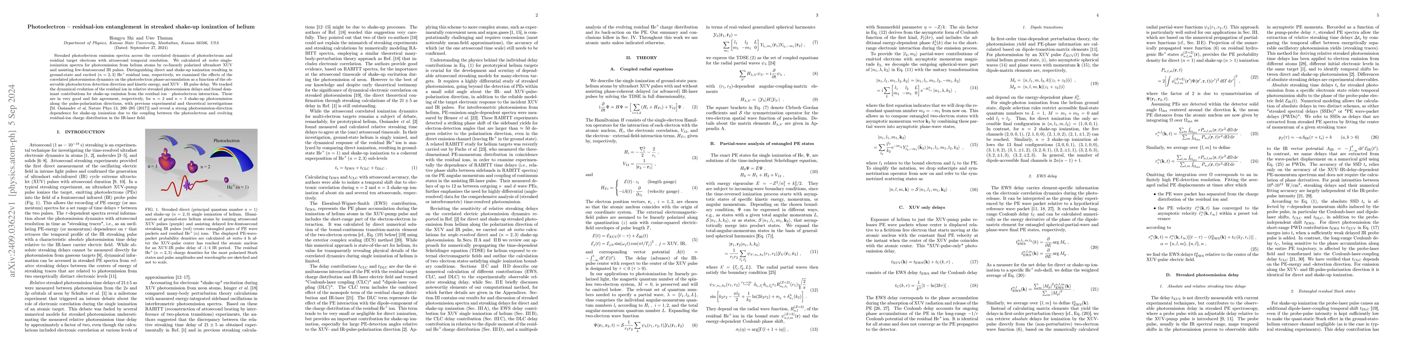 Thumbnail for Photoelectron -- residual-ion entanglement in streaked shake-up
  ionization of helium