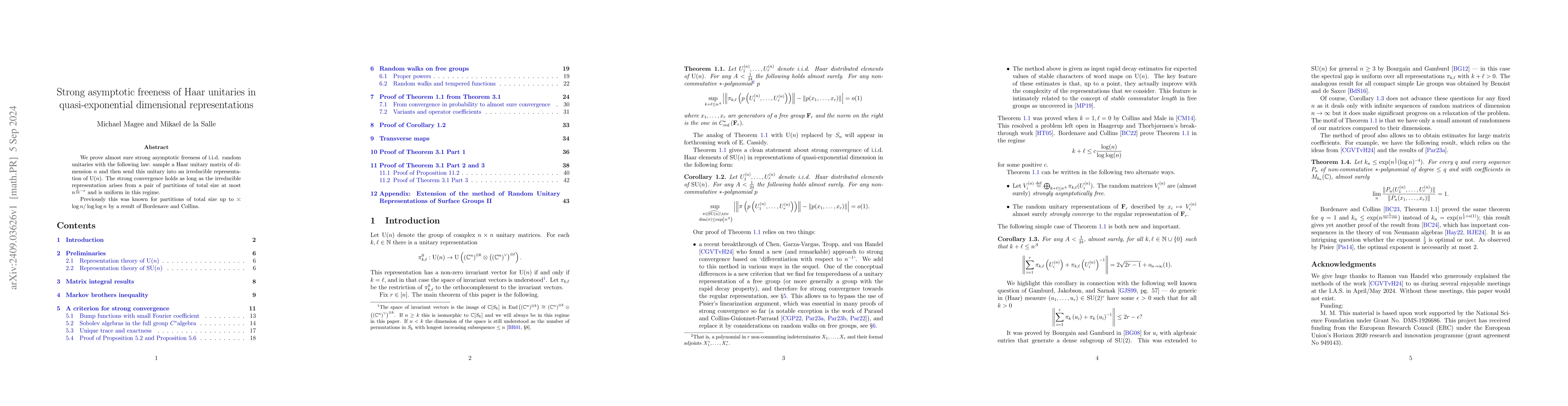 Thumbnail for Strong asymptotic freeness of Haar unitaries in quasi-exponential
  dimensional representations