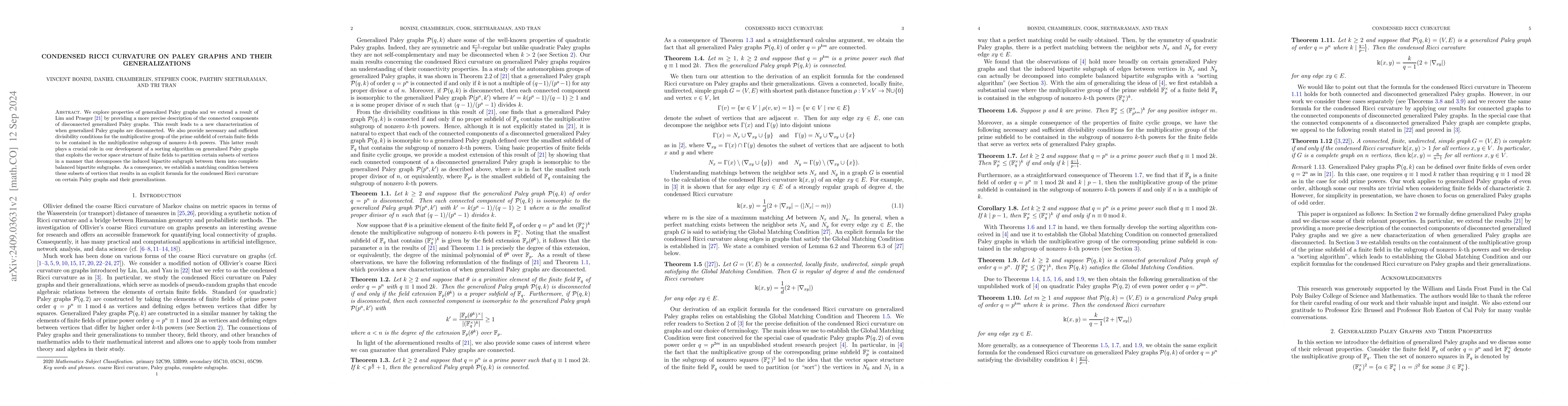 Thumbnail for Condensed Ricci Curvature on Paley Graphs and their Generalizations