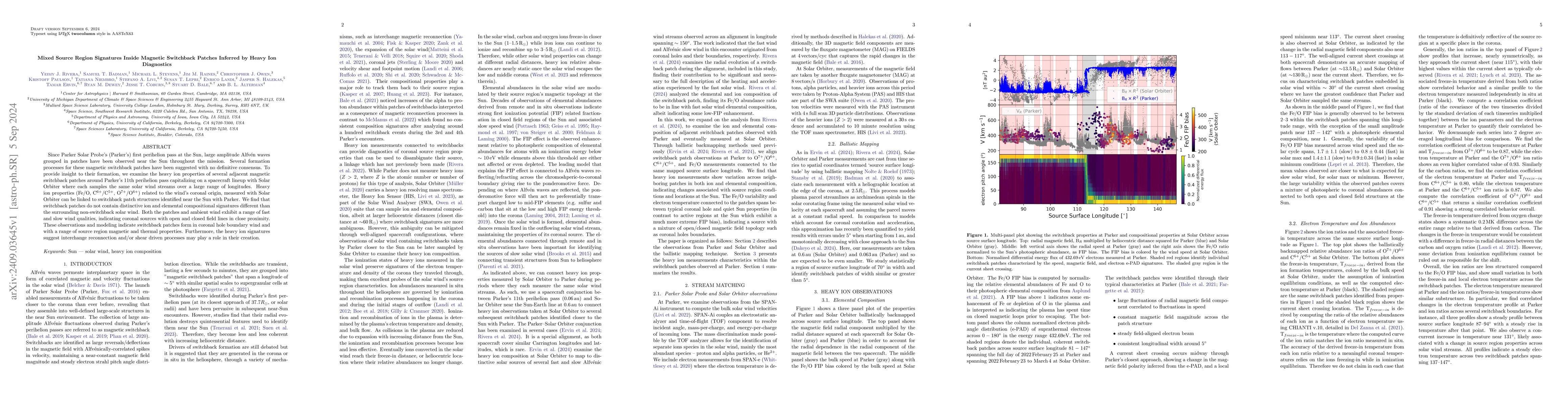 Thumbnail for Mixed Source Region Signatures Inside Magnetic Switchback Patches
  Inferred by Heavy Ion Diagnostics