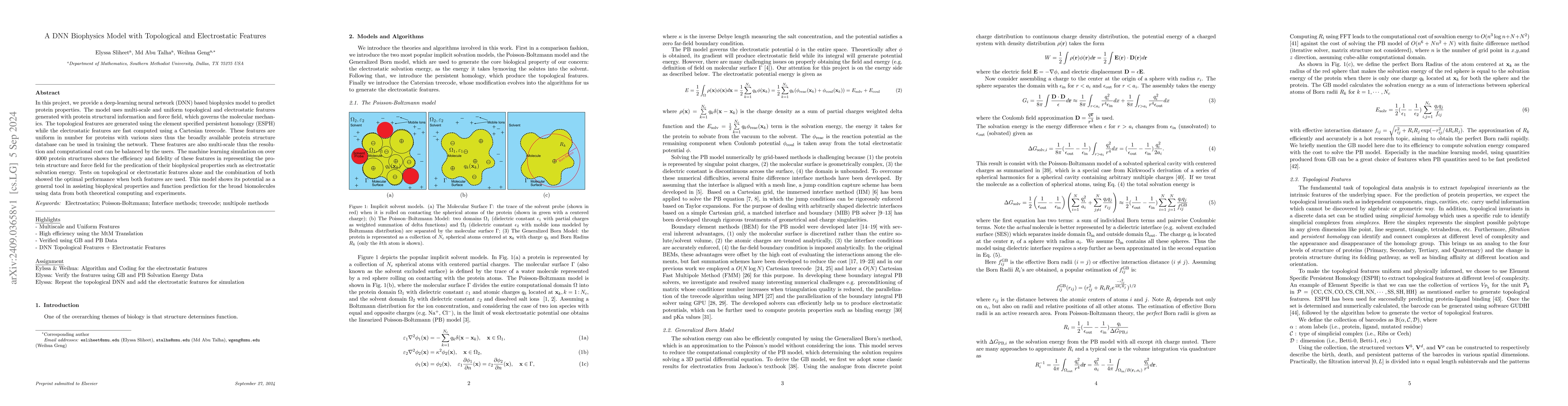 Thumbnail for A DNN Biophysics Model with Topological and Electrostatic Features