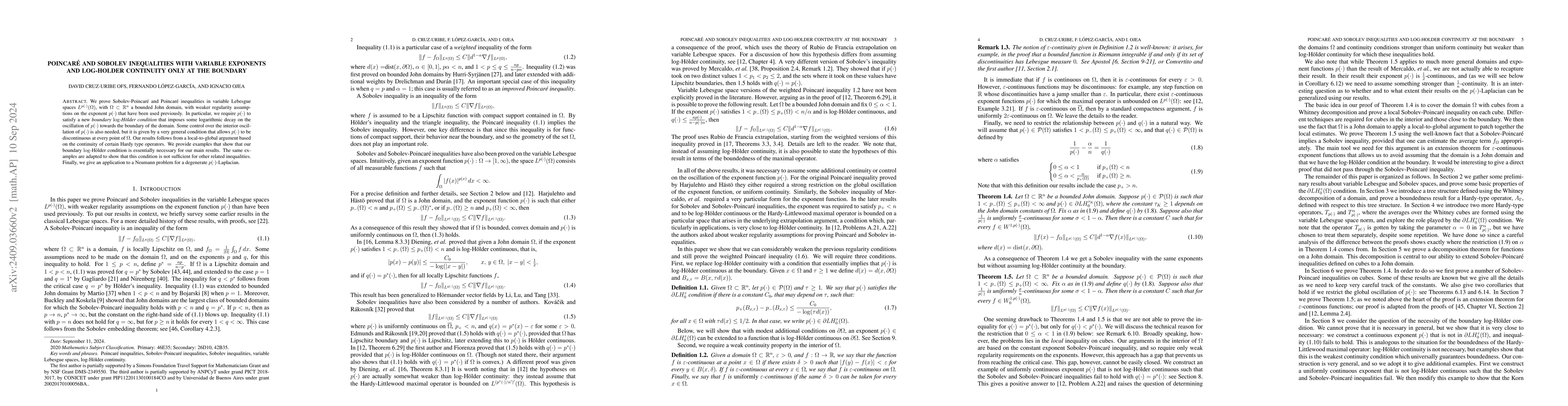 Thumbnail for Poincaré and Sobolev inequalities with variable exponents and
  log-Holder continuity only at the boundary