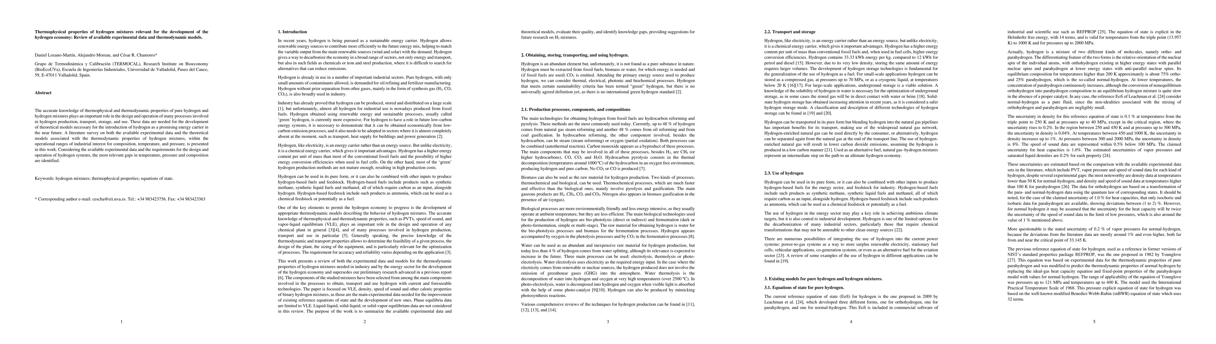 Thumbnail for Thermophysical properties of hydrogen mixtures relevant for the
  development of the hydrogen economy: Review of available experimental data
  and thermodynamic models