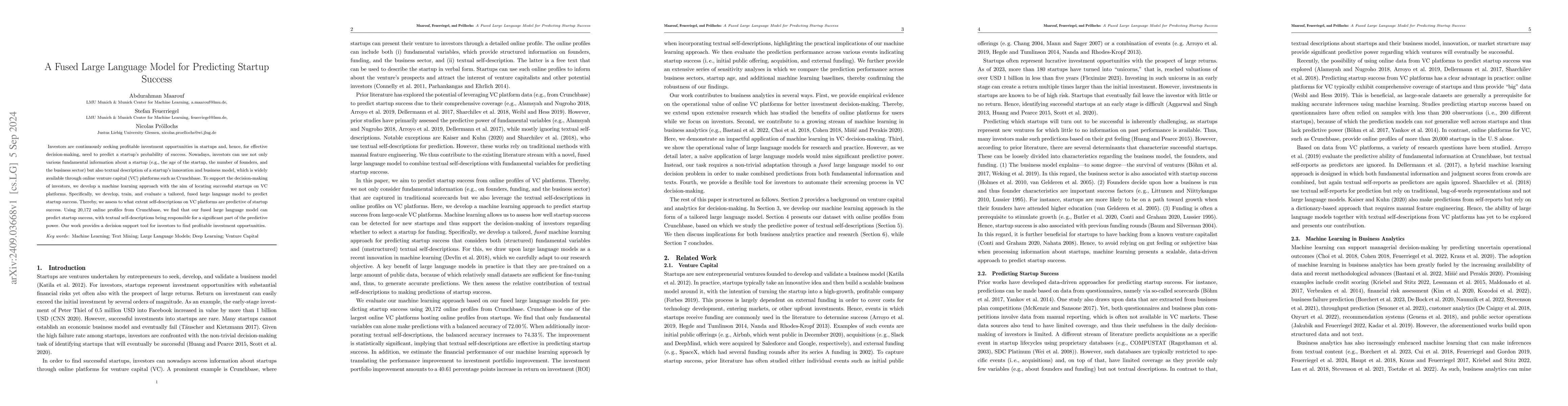 Thumbnail for A Fused Large Language Model for Predicting Startup Success