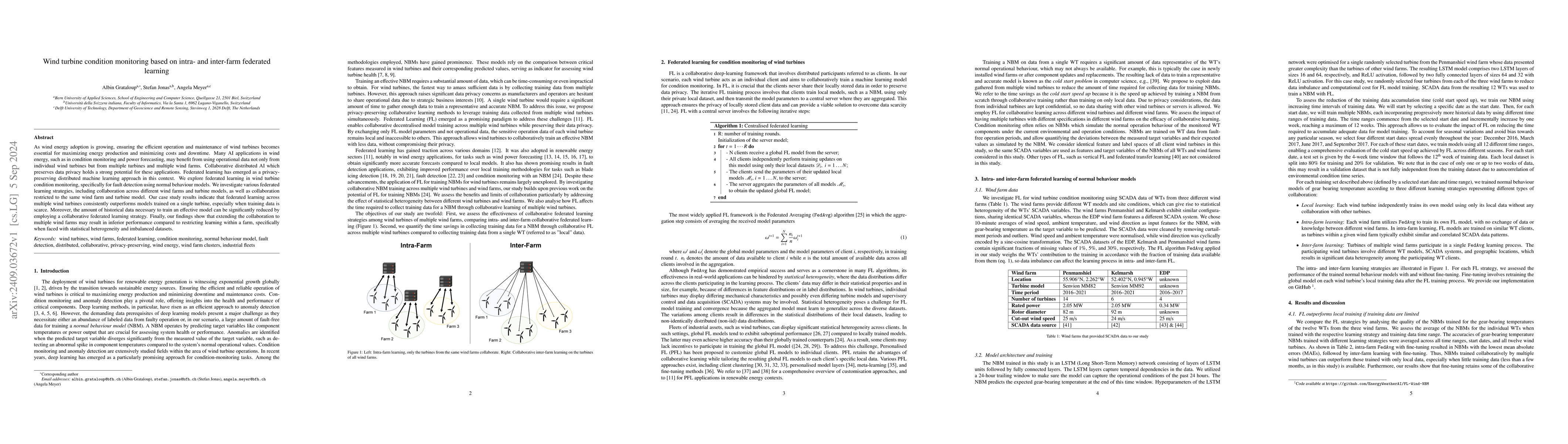 Thumbnail for Wind turbine condition monitoring based on intra- and inter-farm
  federated learning
