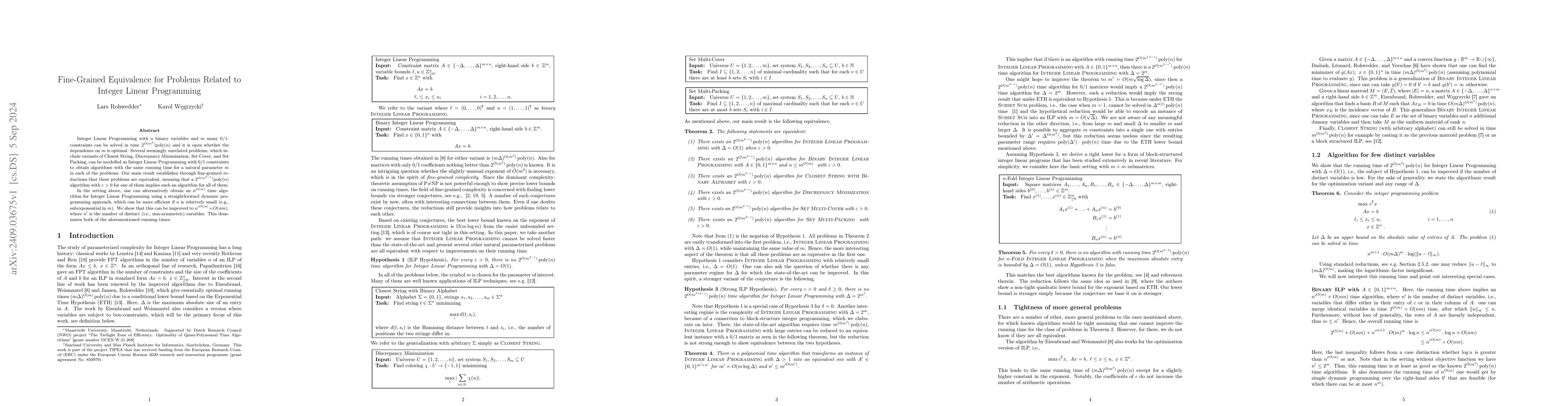 Thumbnail for Fine-Grained Equivalence for Problems Related to Integer Linear
  Programming