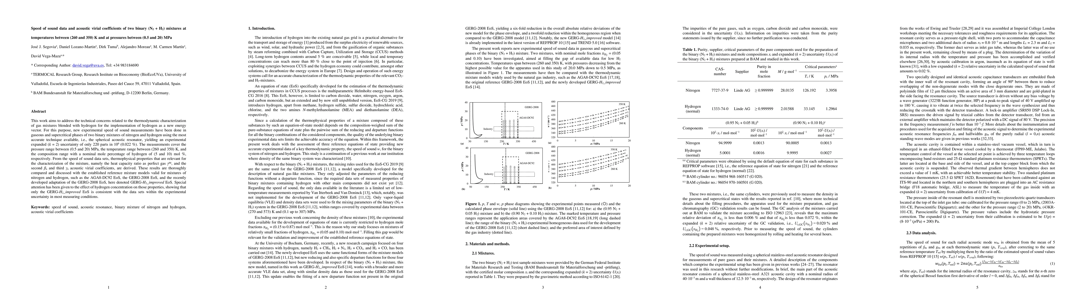 Thumbnail for Speed of sound data and acoustic virial coefficients of two binary
  ($N_{2}$ + $H_{2}$) mixtures at temperatures between (260 and 350) K and at
  pressures between (0.5 and 20) MPa
