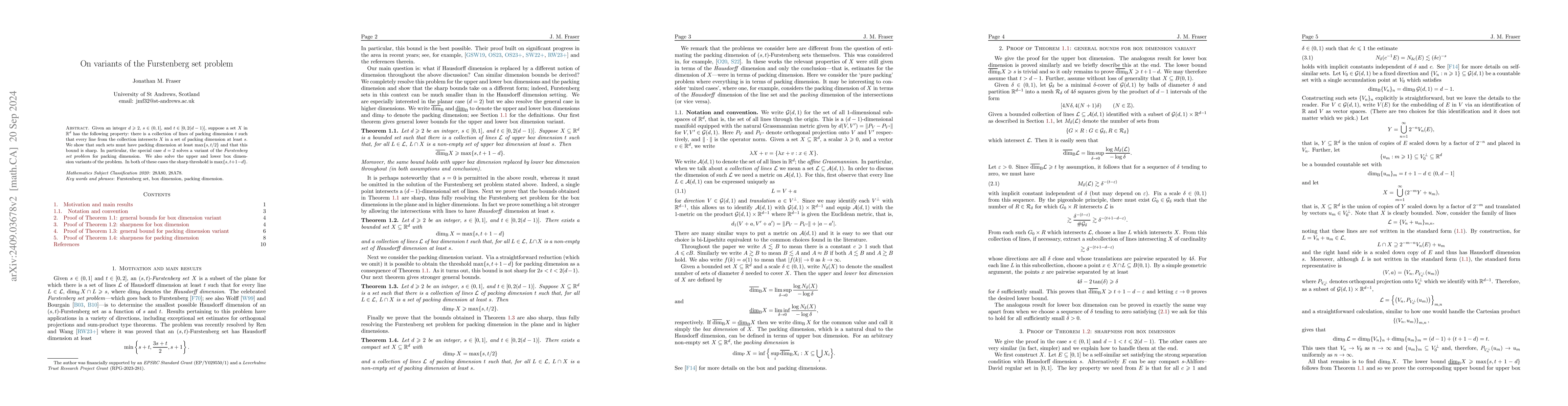 Thumbnail for On variants of the Furstenberg set problem