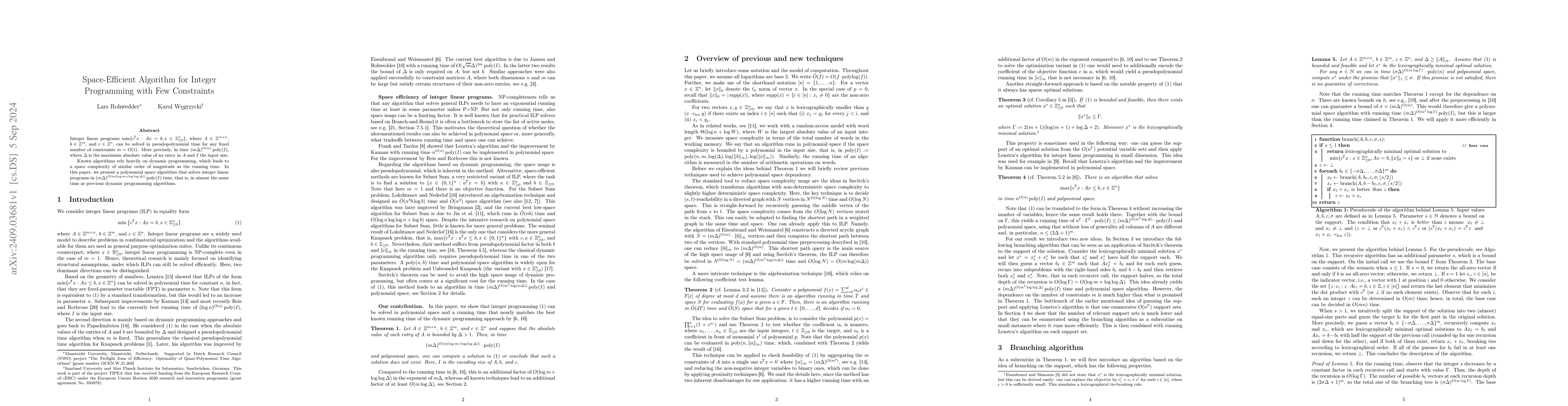 Thumbnail for Space-Efficient Algorithm for Integer Programming with Few Constraints