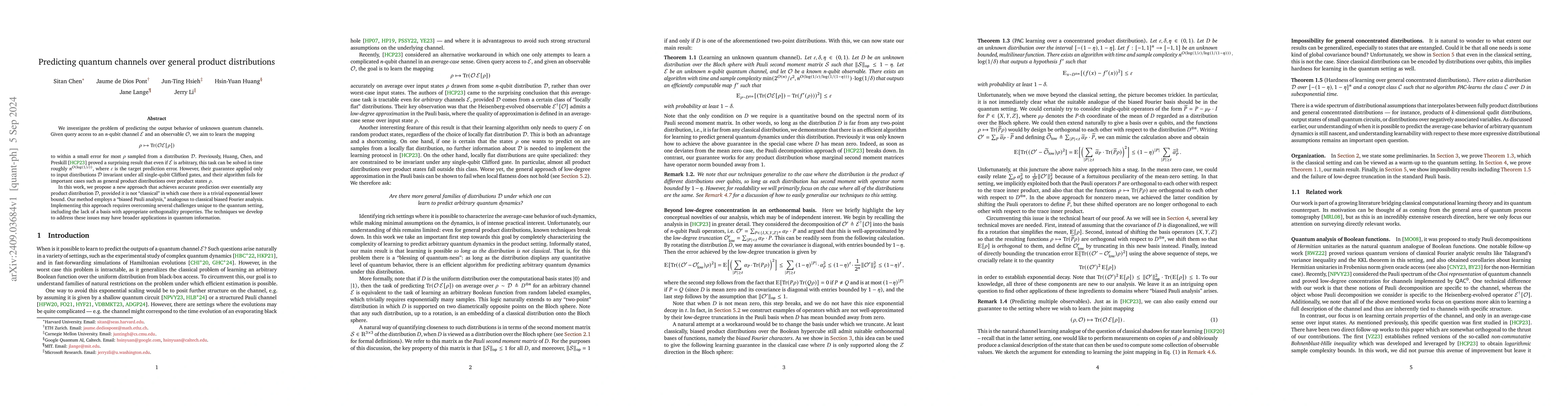 Thumbnail for Predicting quantum channels over general product distributions