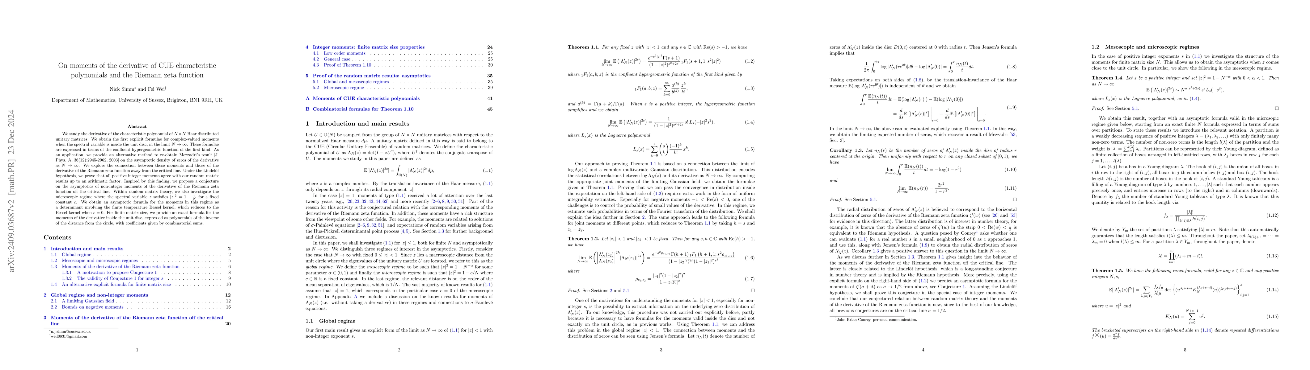 Thumbnail for On moments of the derivative of CUE characteristic polynomials and the
  Riemann zeta function