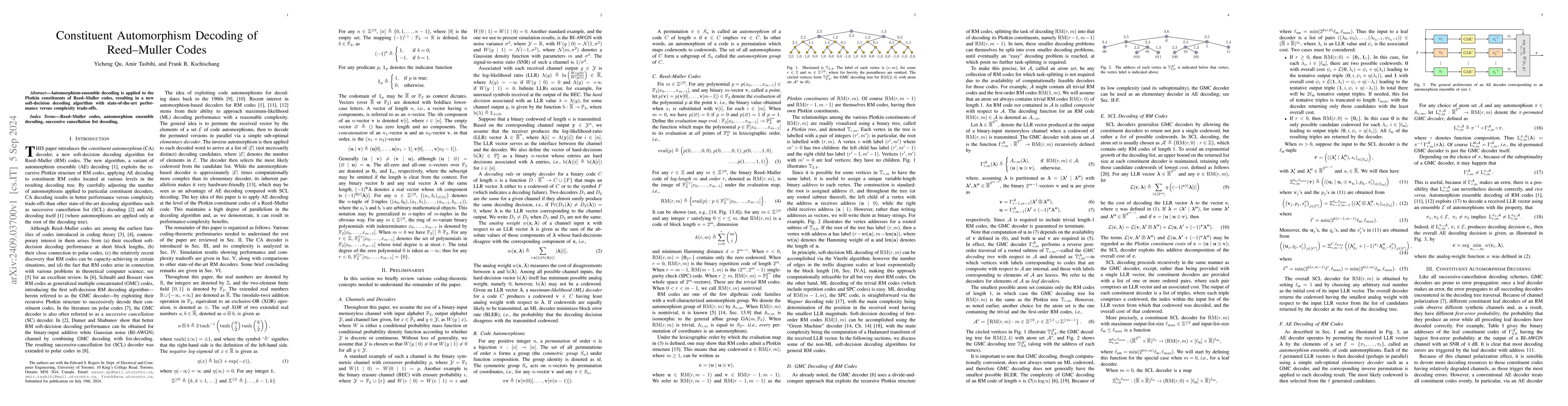 Thumbnail for Constituent automorphism decoding of Reed-Muller codes