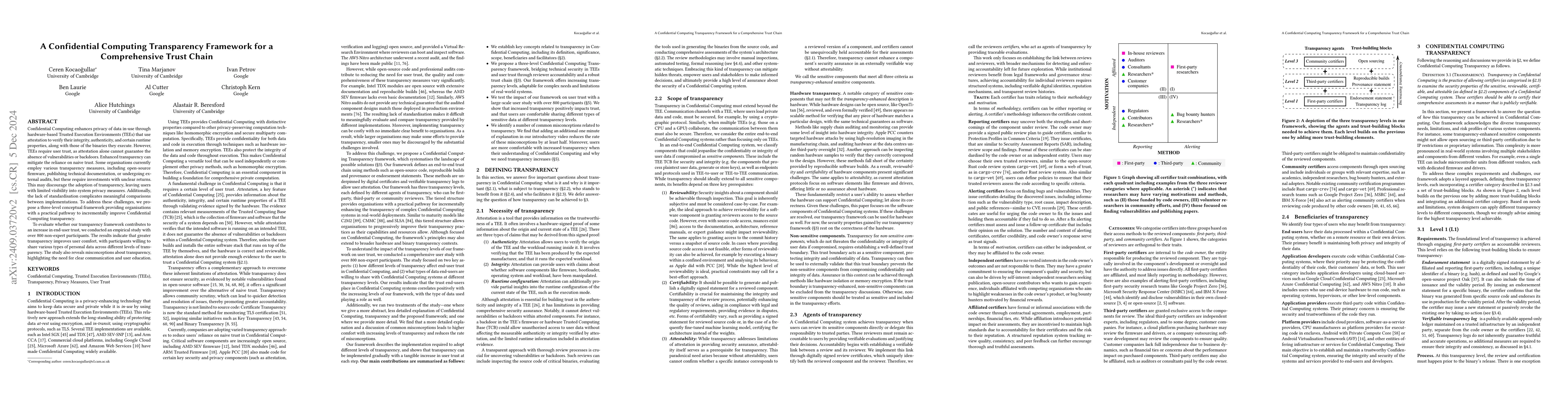 Thumbnail for A Confidential Computing Transparency Framework for a Comprehensive
  Trust Chain