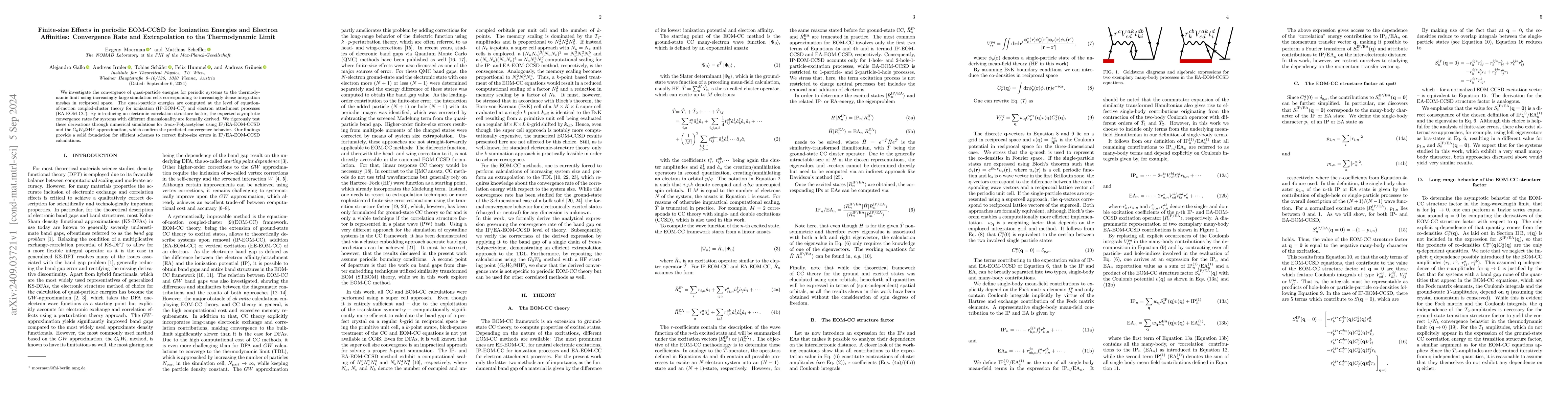 Thumbnail for Finite-size Effects in periodic EOM-CCSD for Ionization Energies and
  Electron Affinities: Convergence Rate and Extrapolation to the Thermodynamic
  Limit