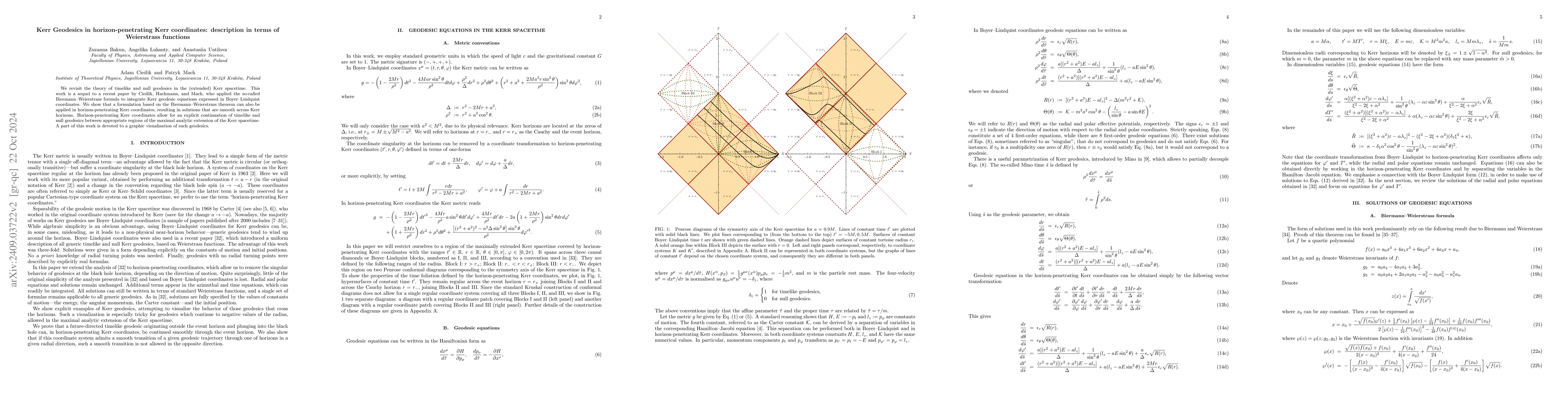 Thumbnail for Kerr Geodesics in horizon-penetrating Kerr coordinates: description in
  terms of Weierstrass functions