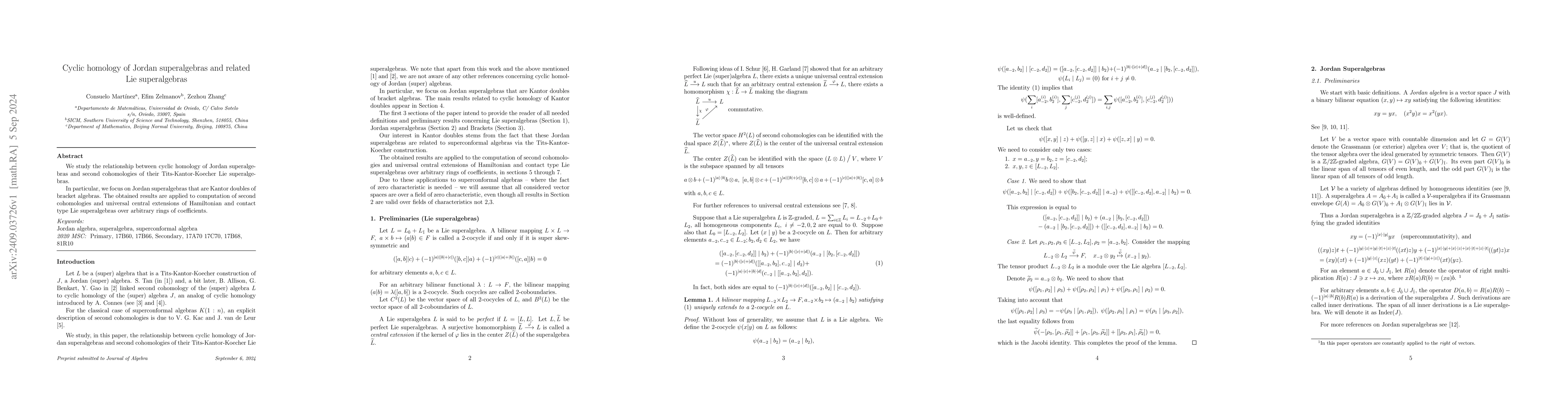 Thumbnail for Cyclic homology of Jordan superalgebras and related Lie superalgebras