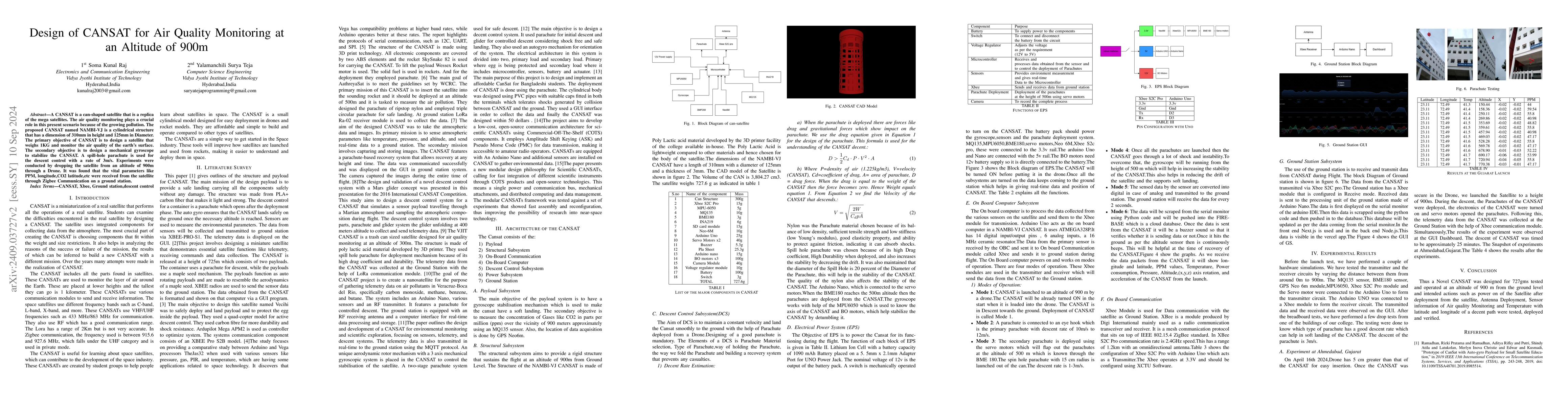Thumbnail for Design of CANSAT for Air Quality Monitoring for an altitude of 900
  meters