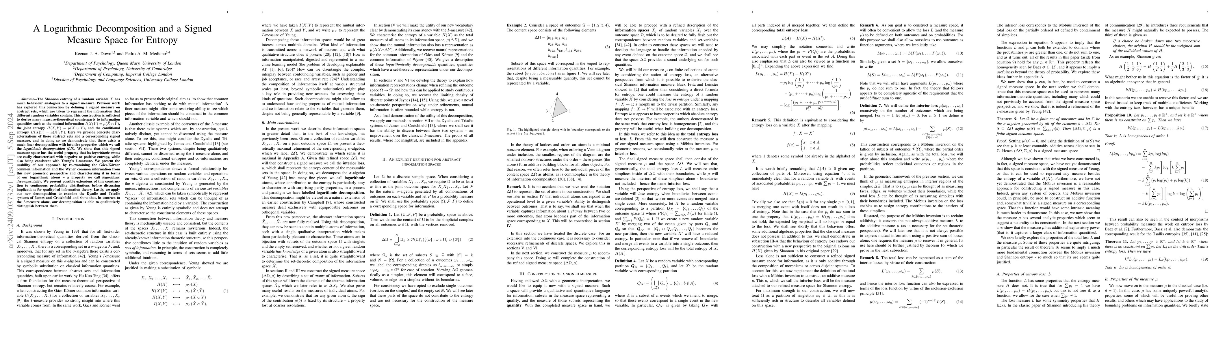 Thumbnail for A Logarithmic Decomposition and a Signed Measure Space for Entropy