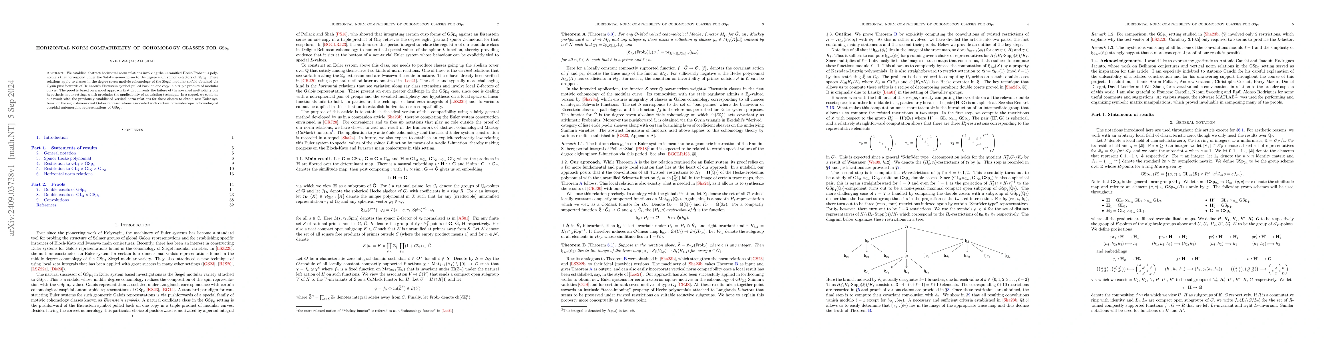 Thumbnail for Horizontal norm compatibility of cohomology classes for
  $\mathrm{GSp}_{6}$