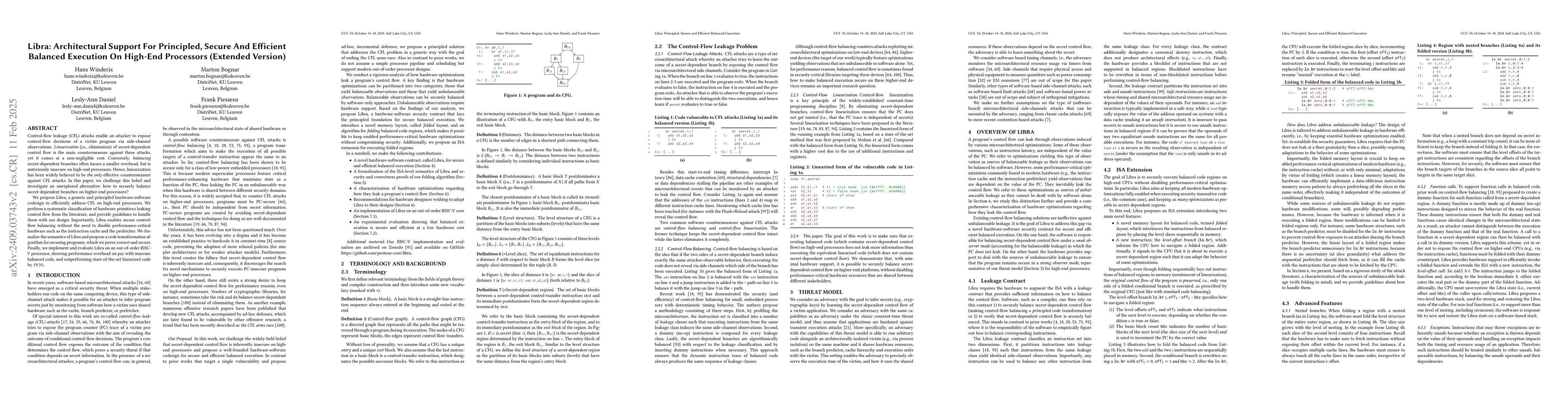 Thumbnail for Libra: Architectural Support For Principled, Secure And Efficient
  Balanced Execution On High-End Processors (Extended Version)