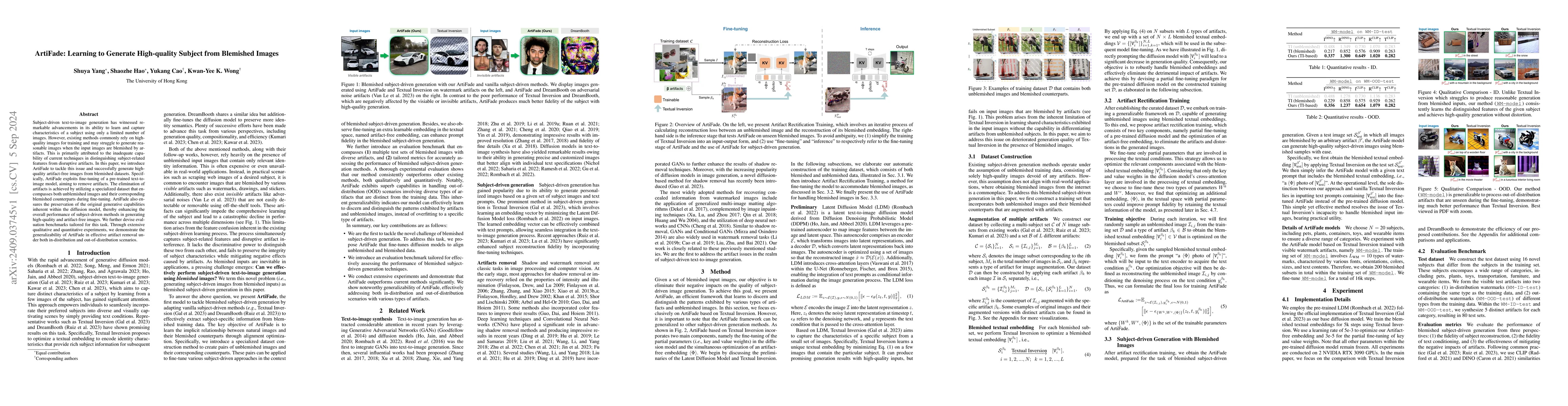 Thumbnail for ArtiFade: Learning to Generate High-quality Subject from Blemished
  Images