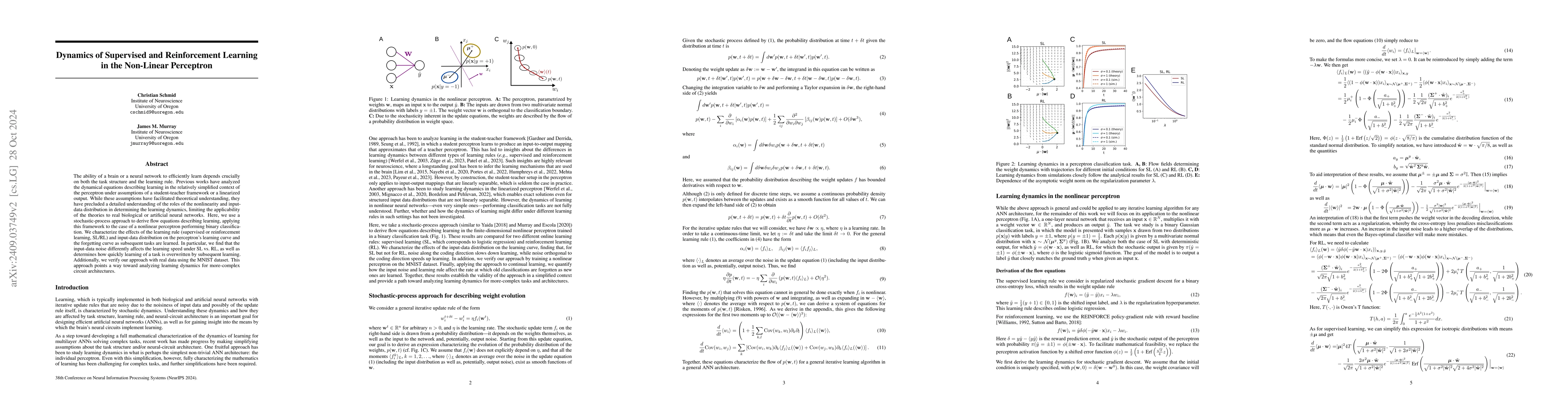 Thumbnail for Dynamics of Supervised and Reinforcement Learning in the Non-Linear
  Perceptron