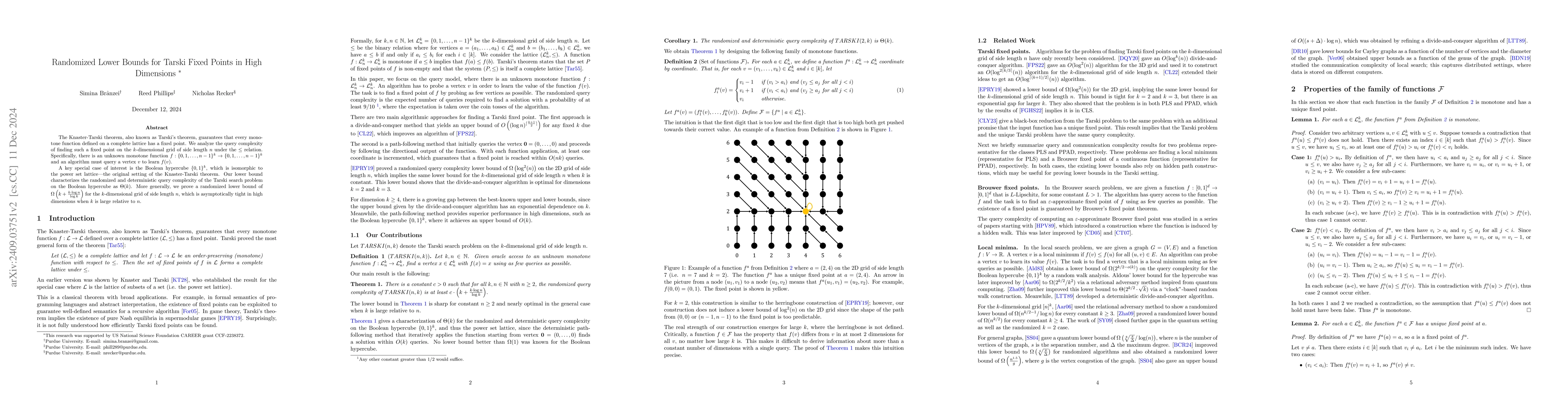 Thumbnail for Randomized Lower Bounds for Tarski Fixed Points in High Dimensions