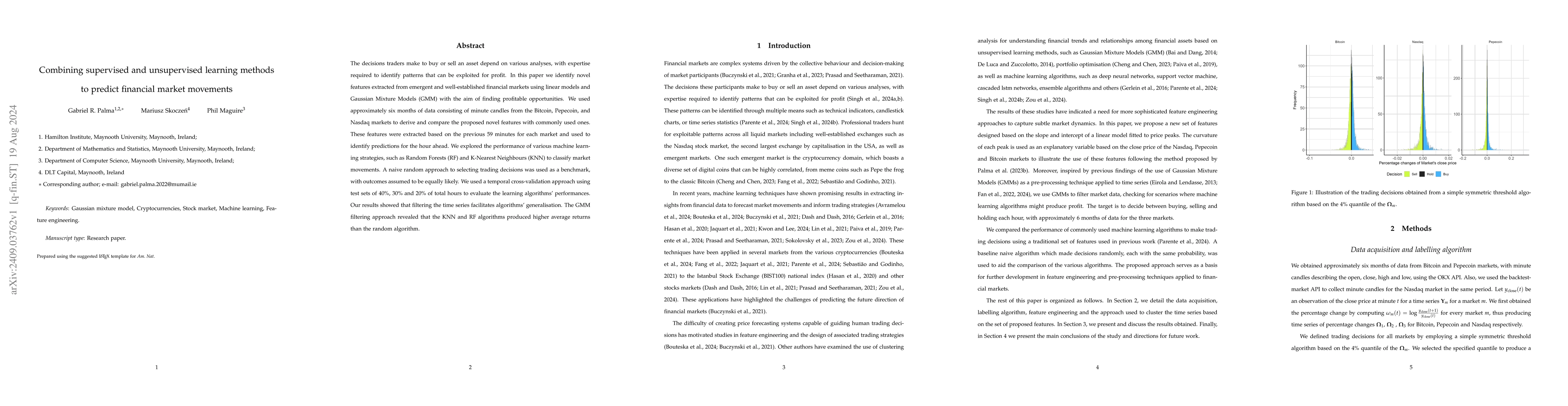 Thumbnail for Combining supervised and unsupervised learning methods to predict
  financial market movements
