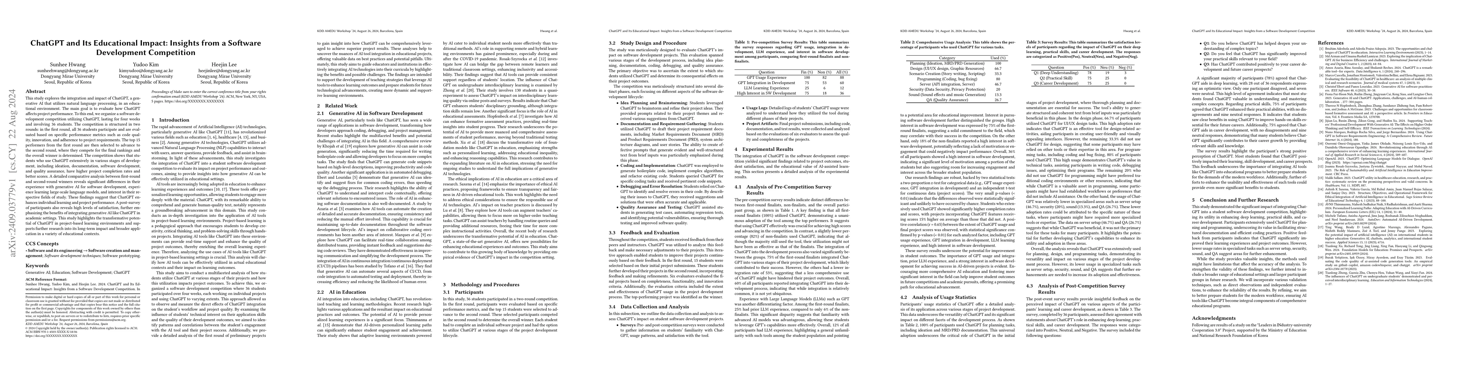 Thumbnail for ChatGPT and Its Educational Impact: Insights from a Software Development
  Competition