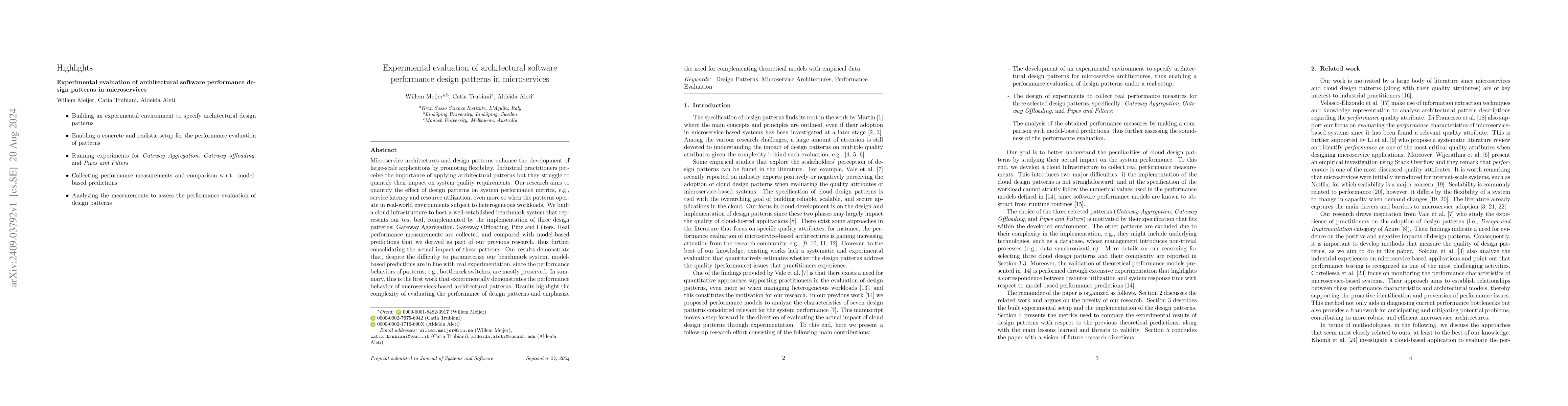 Thumbnail for Experimental evaluation of architectural software performance design
  patterns in microservices
