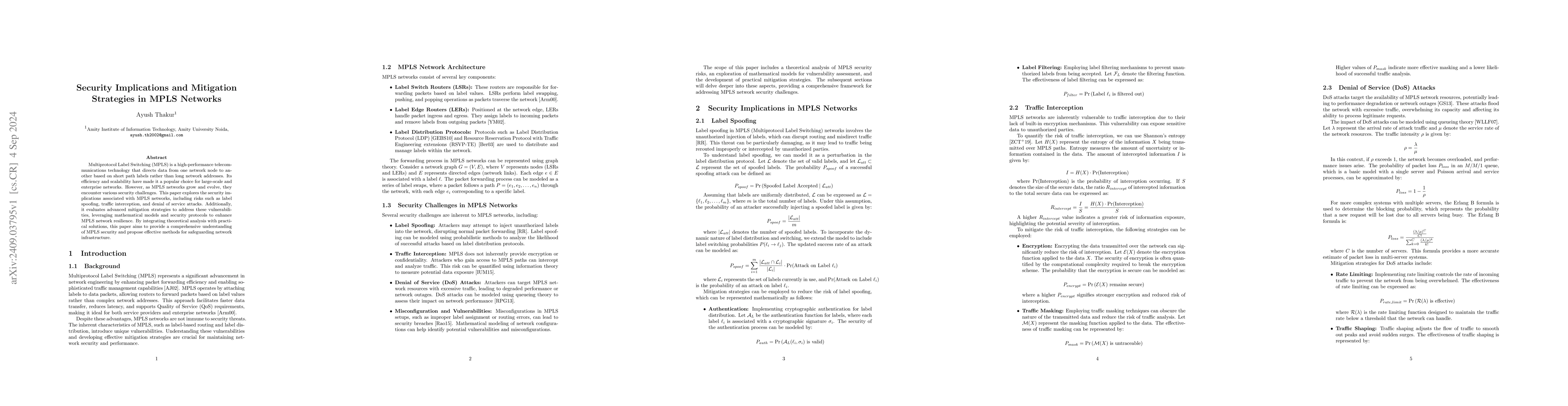 Thumbnail for Security Implications and Mitigation Strategies in MPLS Networks