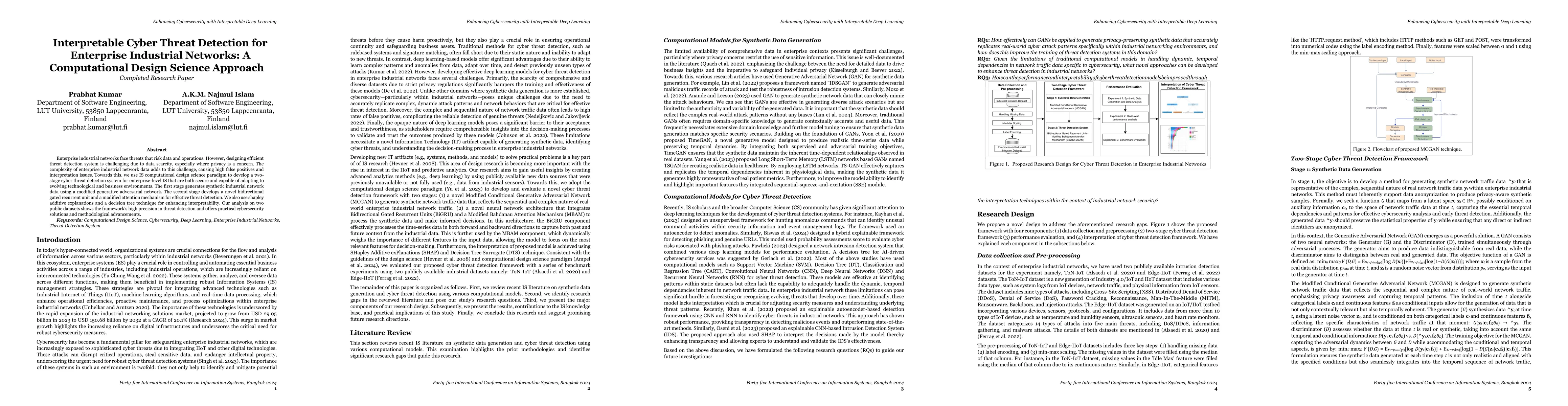 Thumbnail for Interpretable Cyber Threat Detection for Enterprise Industrial Networks:
  A Computational Design Science Approach