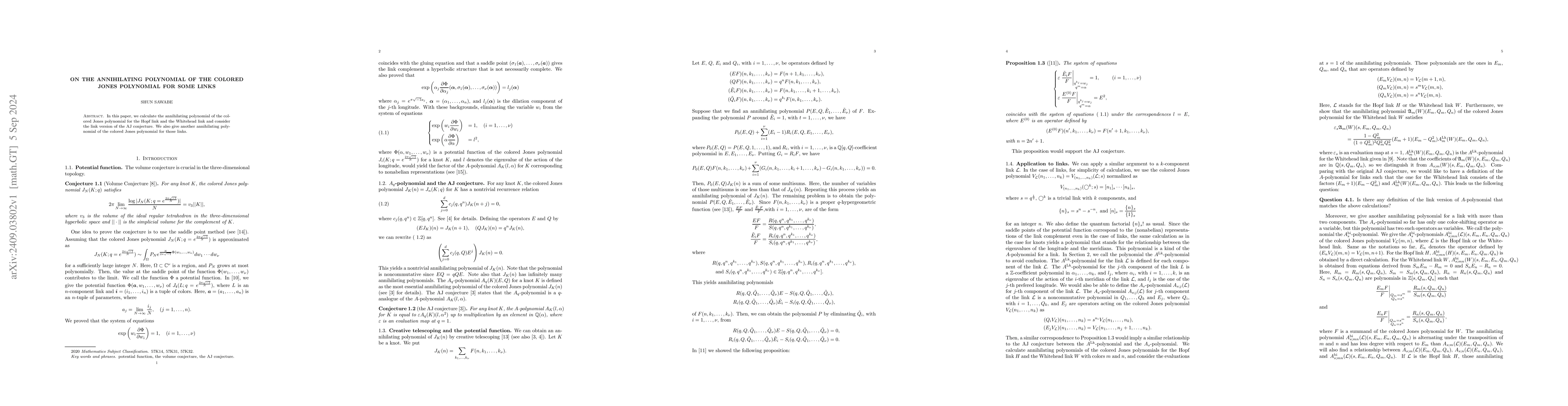 Thumbnail for On the Annihilating polynomial of the Colored Jones Polynomial for Some
  Links