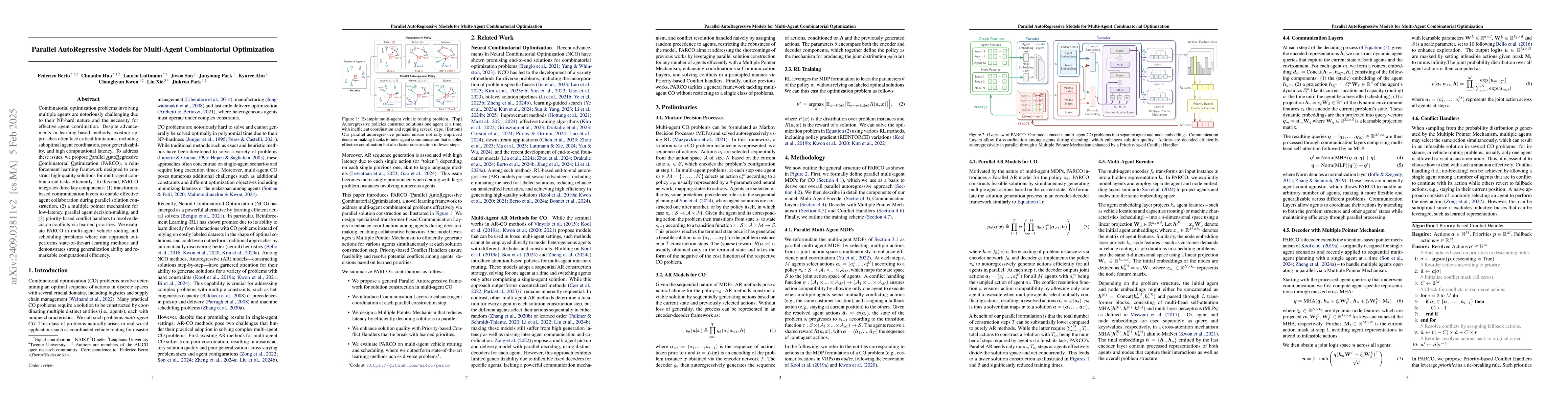 Thumbnail for PARCO: Learning Parallel Autoregressive Policies for Efficient
  Multi-Agent Combinatorial Optimization