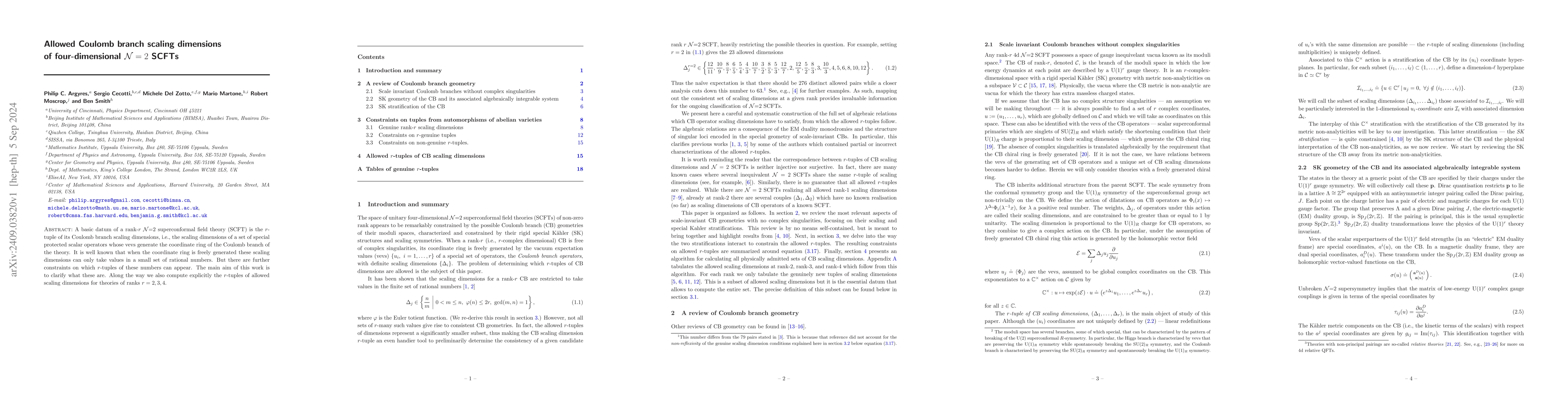 Thumbnail for Allowed Coulomb branch scaling dimensions of four-dimensional
  $\mathcal{N} = 2$ SCFTs