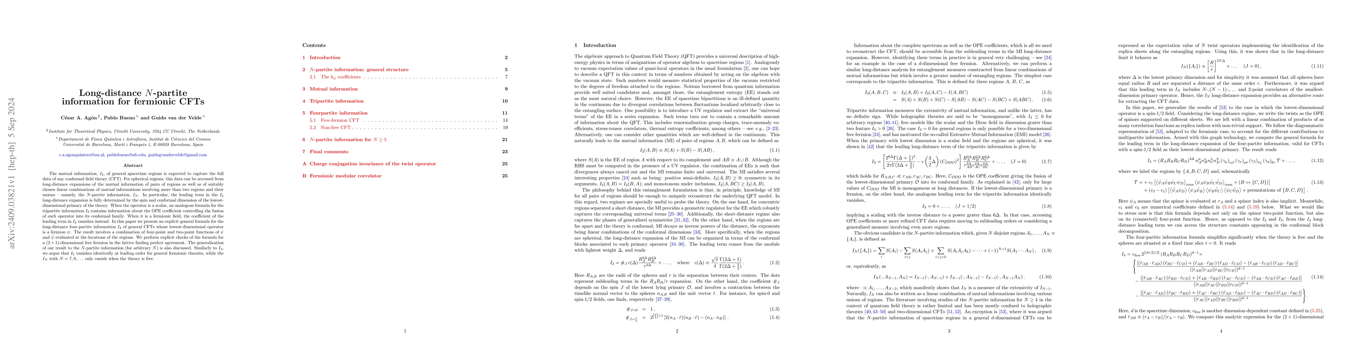 Thumbnail for Long-distance N-partite information for fermionic CFTs