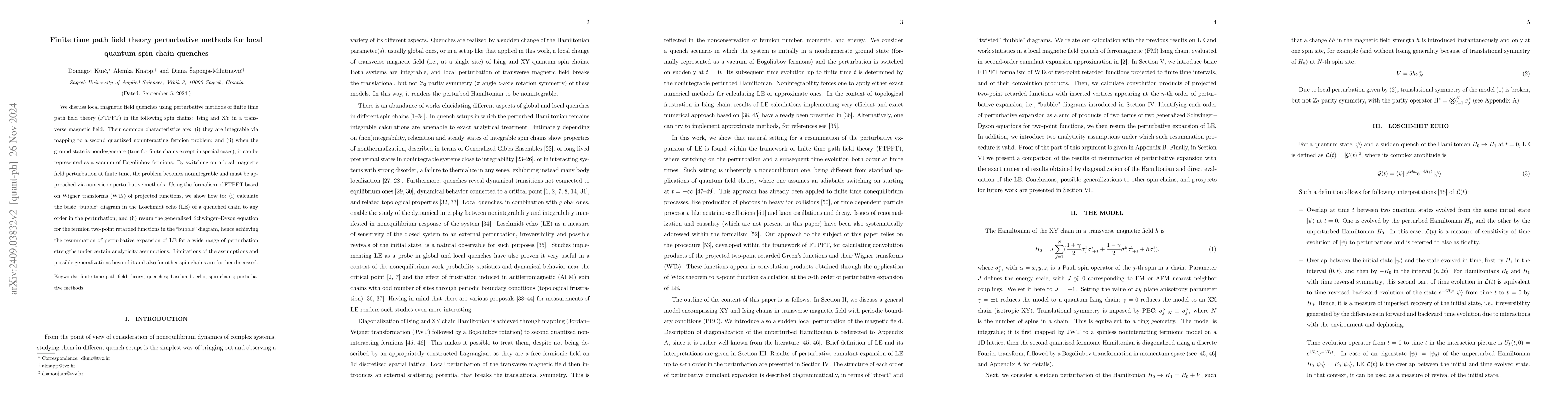 Thumbnail for Finite time path field theory perturbative methods for local quantum
  spin chain quenches