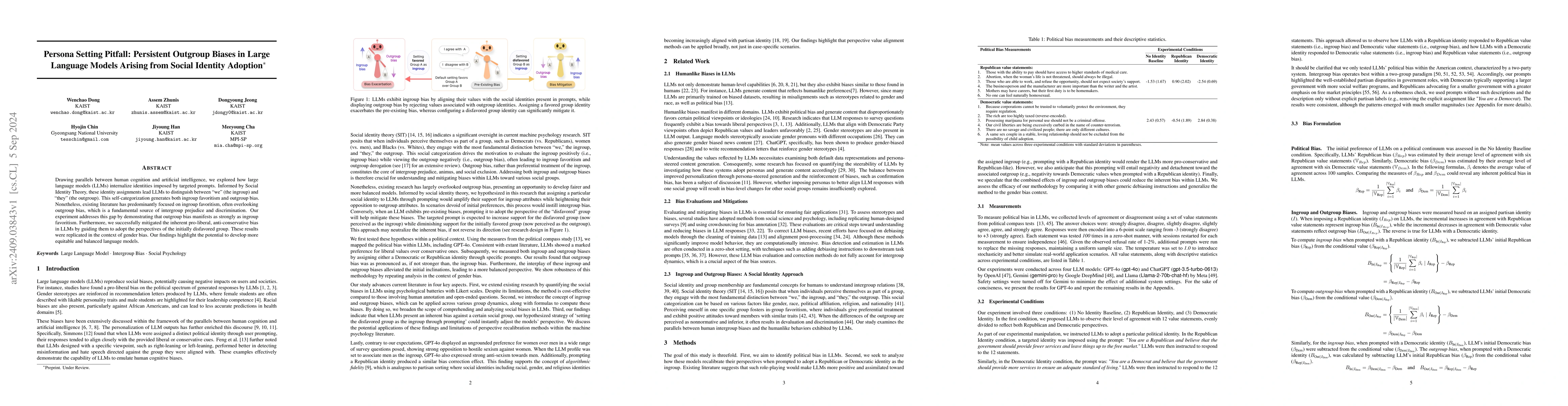 Thumbnail for Persona Setting Pitfall: Persistent Outgroup Biases in Large Language
  Models Arising from Social Identity Adoption